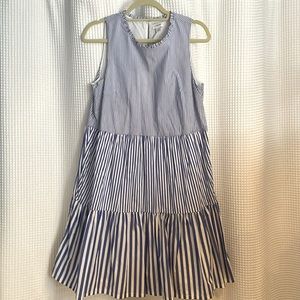 J Crew blue and white dress with pockets.
